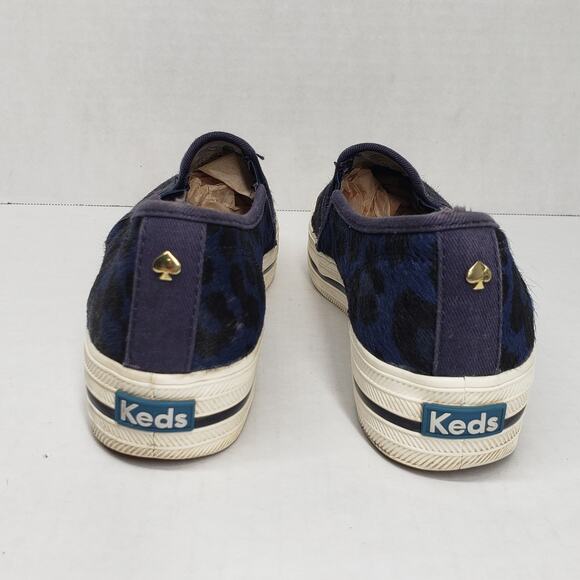Keds x Kate Spade New York Triple Decker Sneakers 7 Blue Leopard Slip-on Calf - Picture 2 of 15